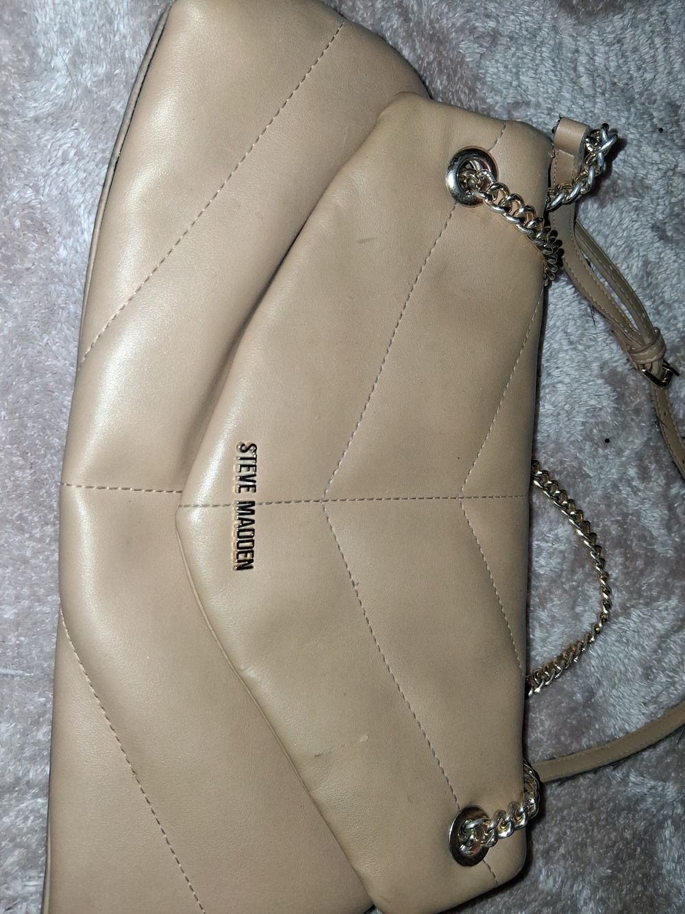 Steve Madden Beige Quilted Chain-Handle Crossbody Bag